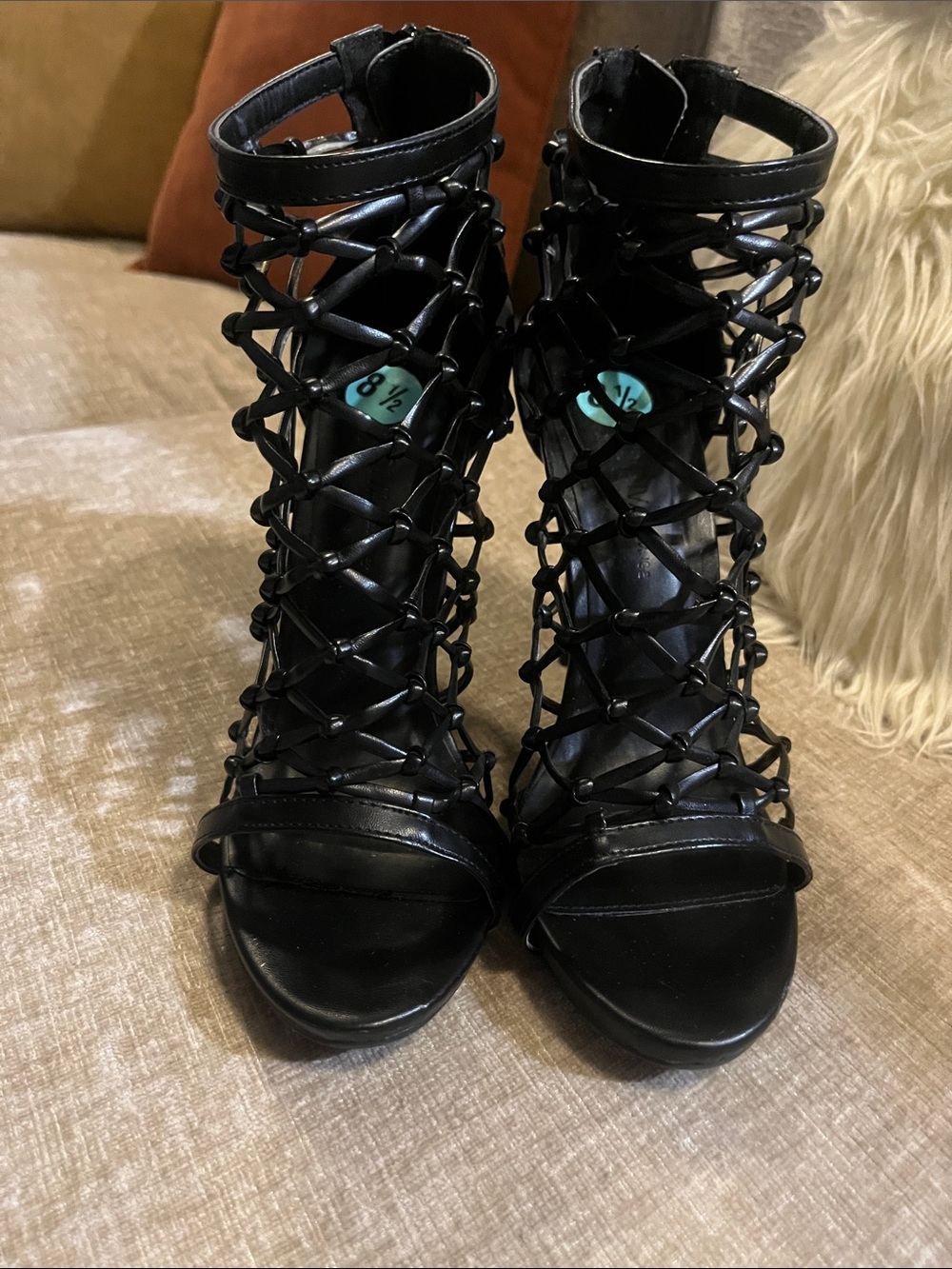SEXY LIKE NEW Black Lace-Up Cage High Heel Sandals - Women